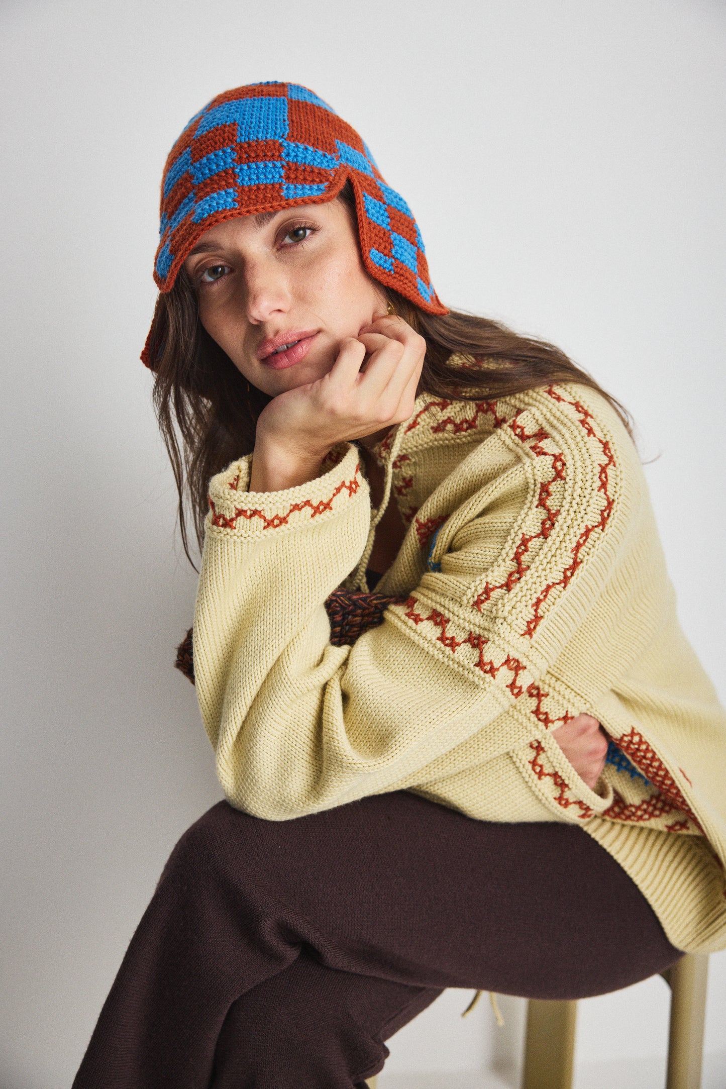 Checkered Crochet Rover Cap