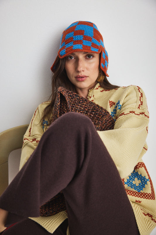 Checkered Crochet Rover Cap