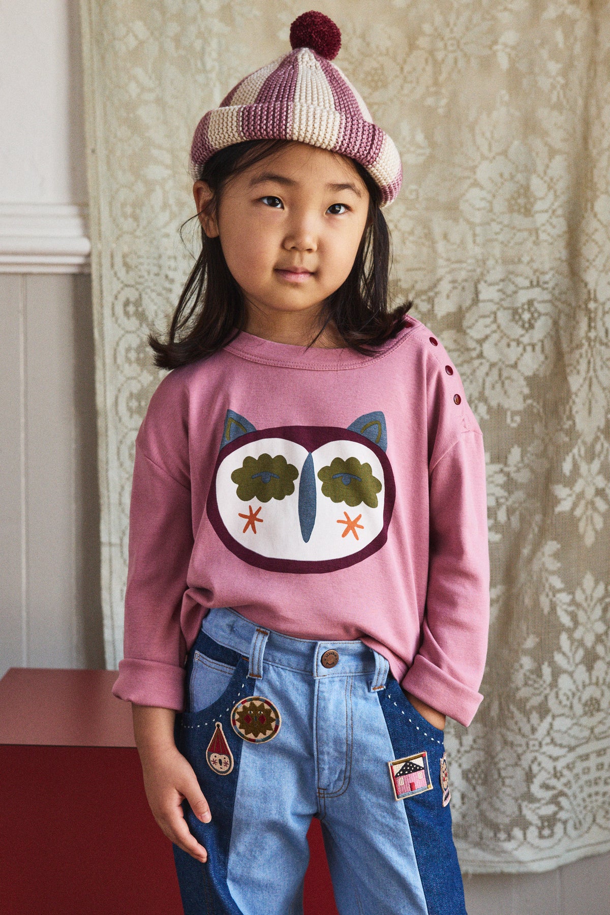 Hibou Long Sleeve Boxy Top - Antique Rose