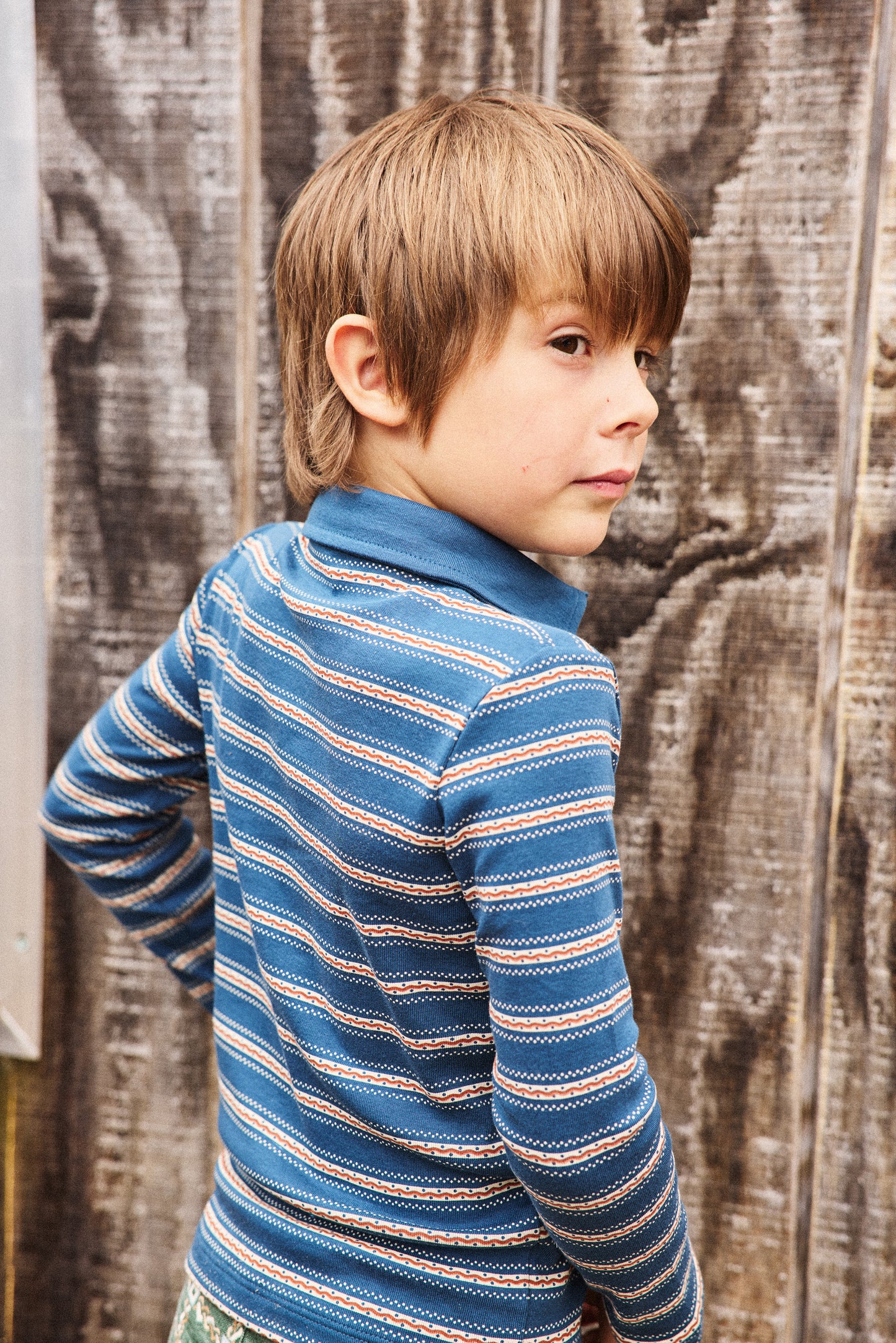 Long Sleeve Polo - Marine Blue Sgraffito