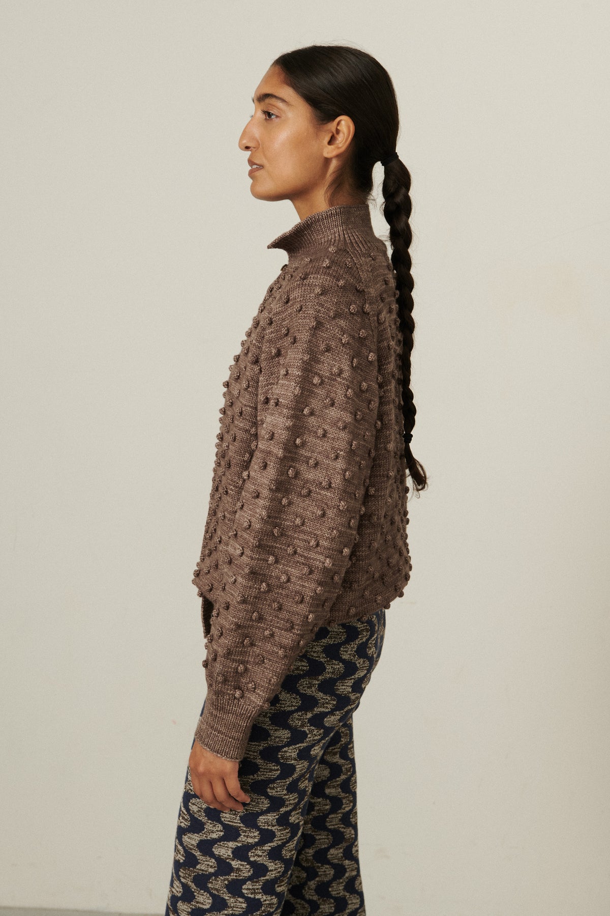 Popcorn Polo Cardigan - Mink