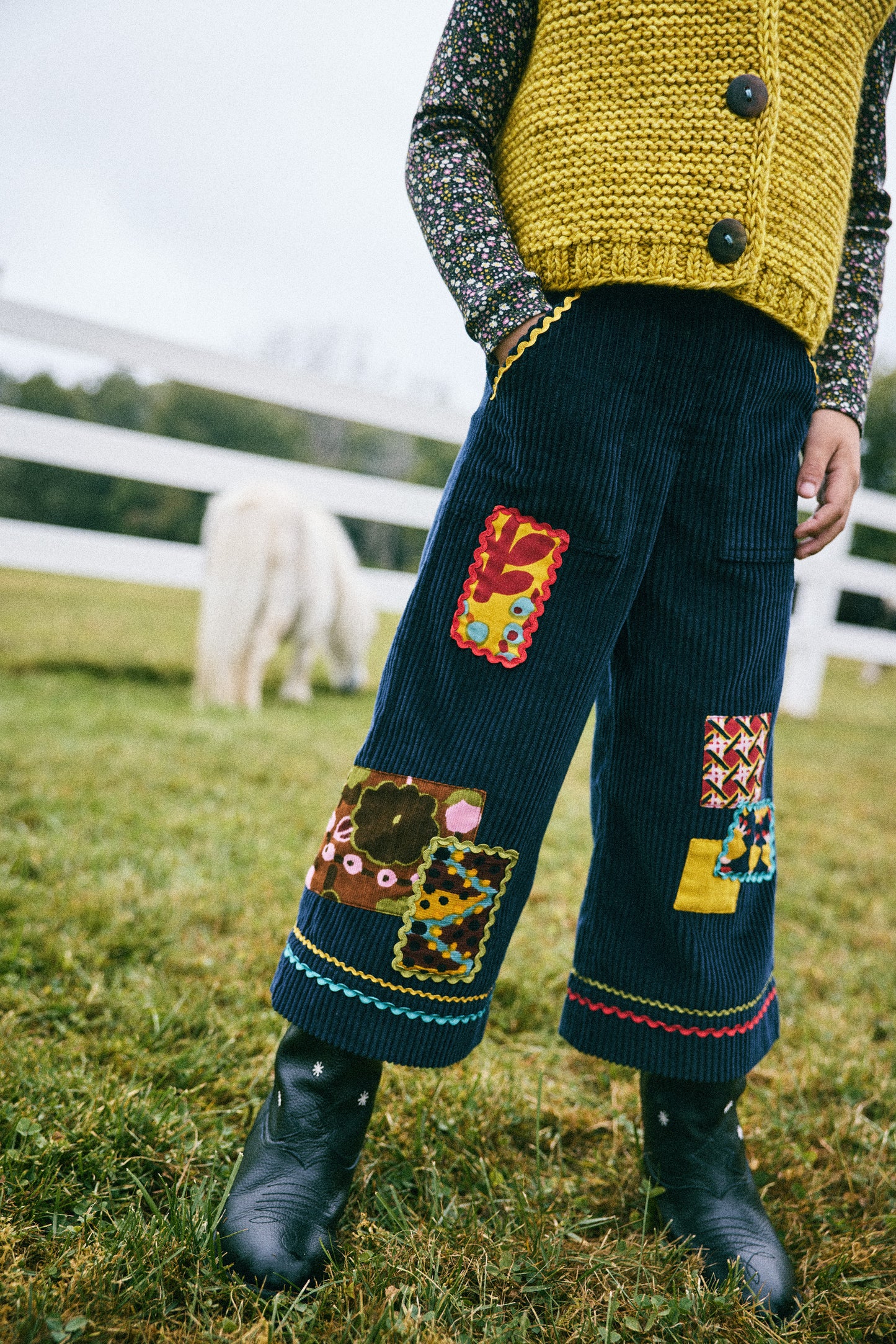 Corduroy Patchwork Kickstand Pant