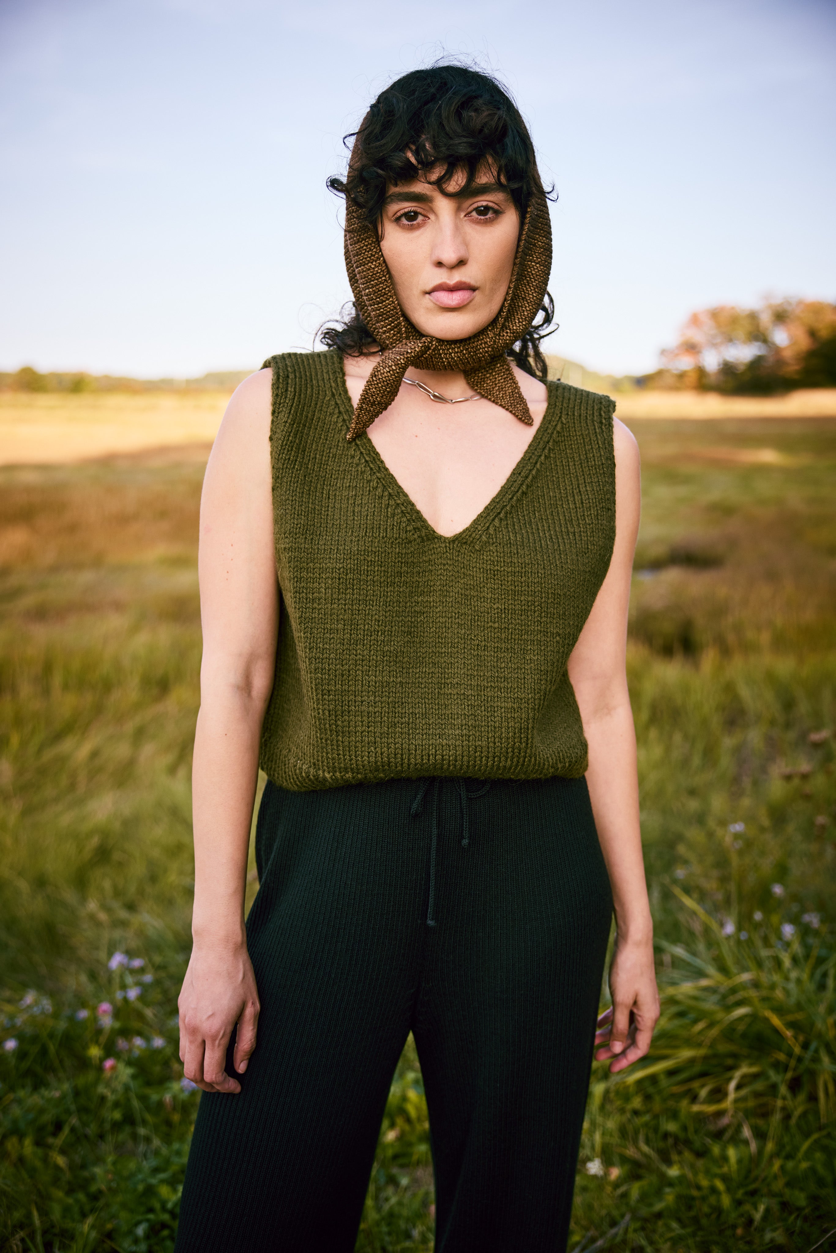 Misha & Puff Jade Green shops Knit Vest with Crochet Collar