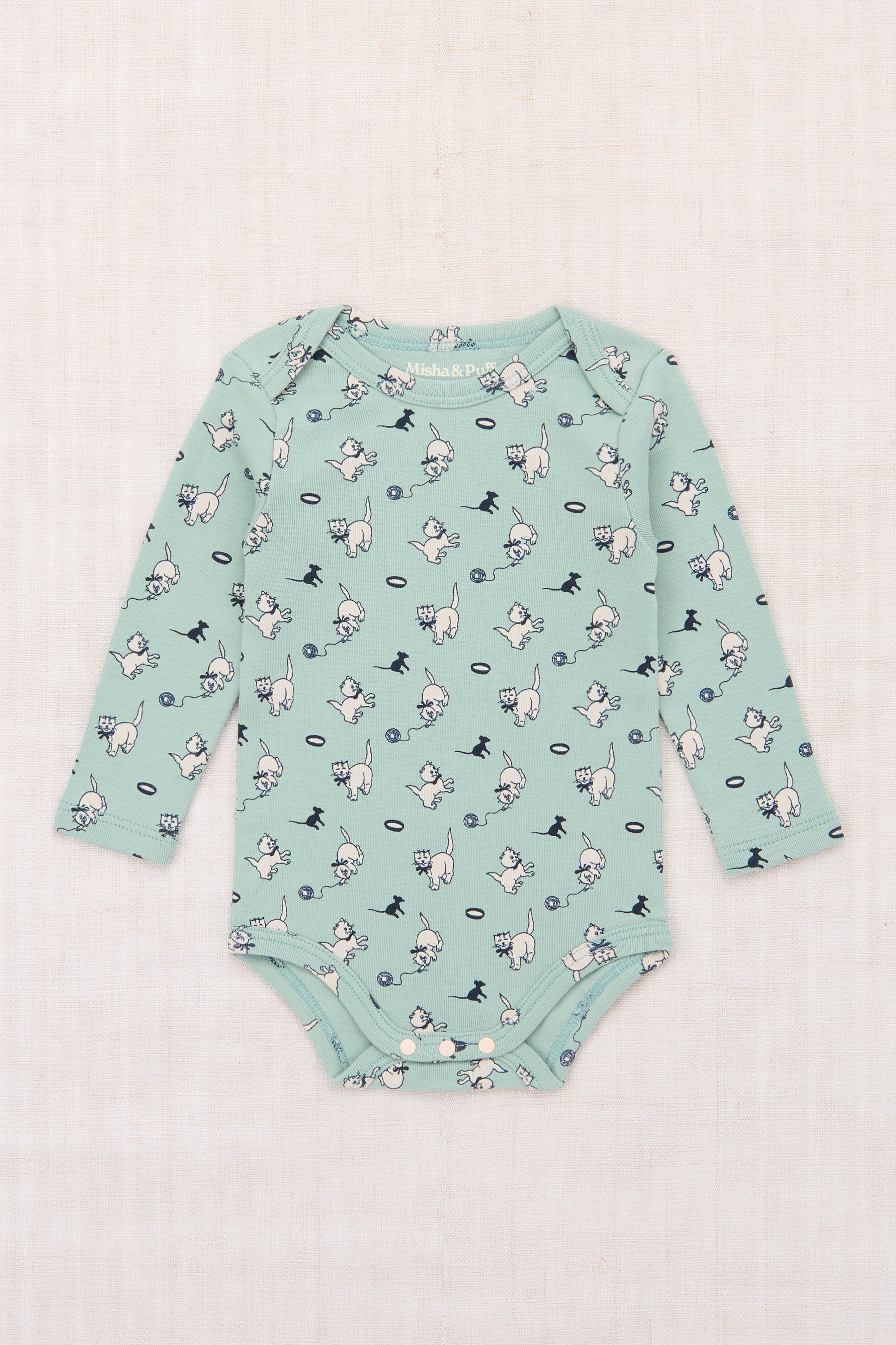 misha&puff pierrot onesie sage 猫 6-9 Baby Pierrot Onesie – Misha & Puff