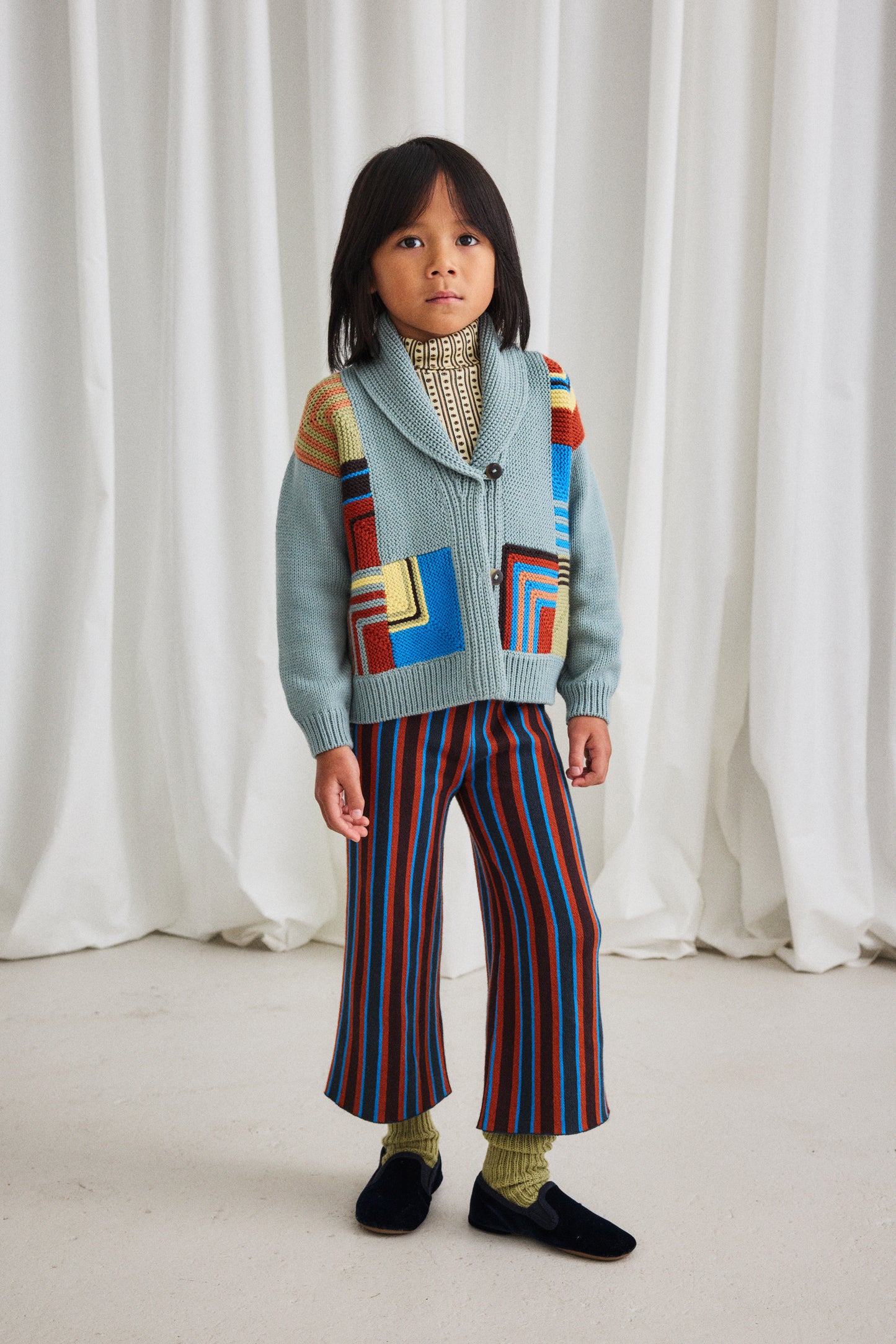 Patchwork Shawl Collar Cardigan