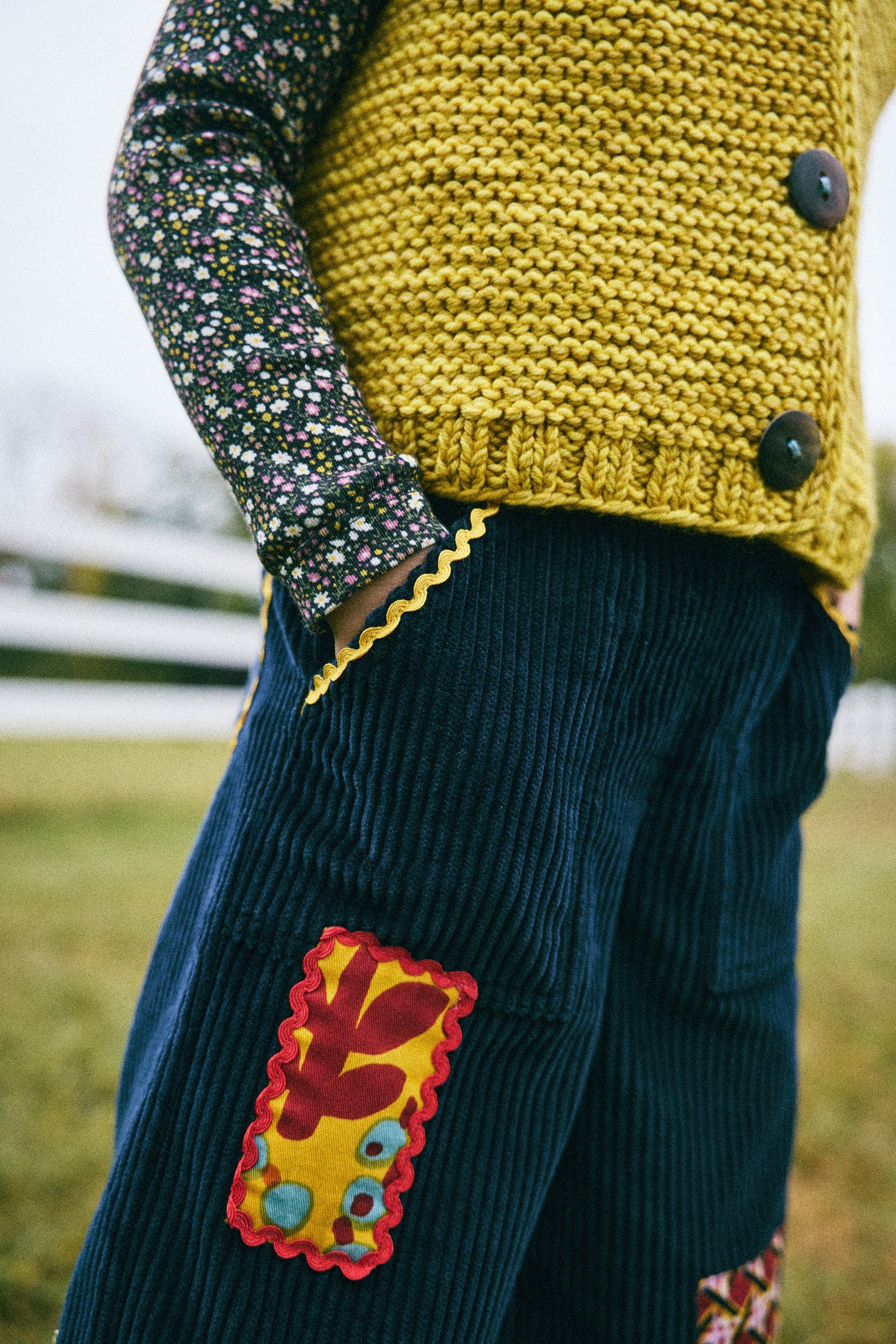 Corduroy Patchwork Kickstand Pant