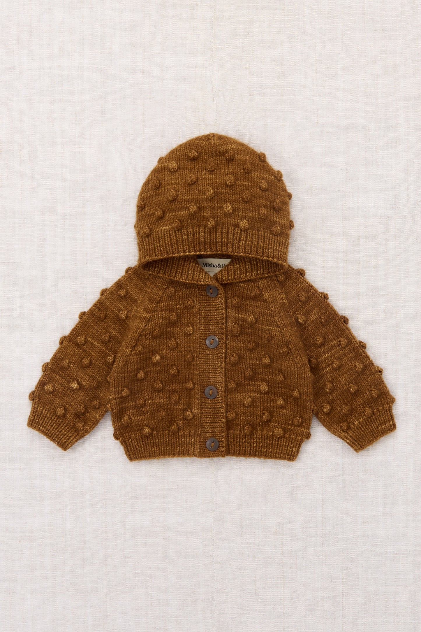 Baby Hooded Popcorn Cardigan - Nutmeg