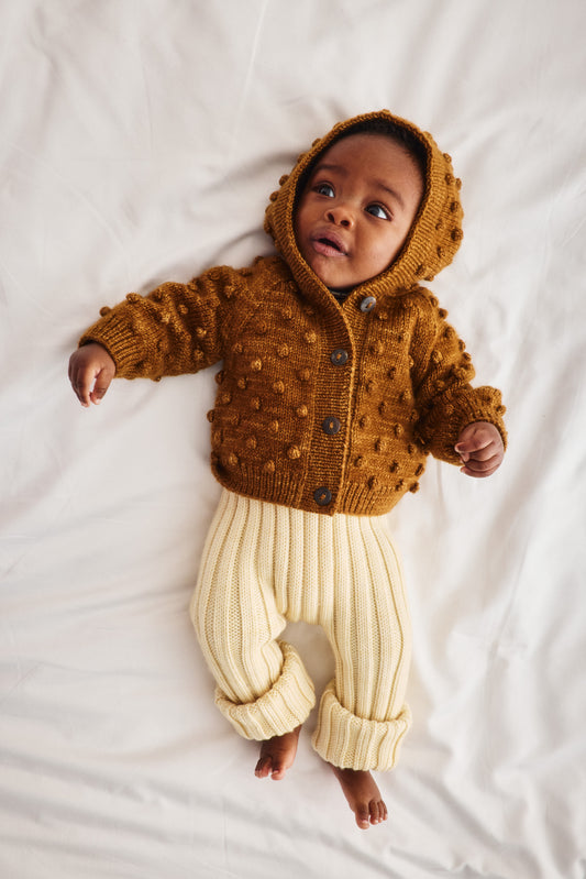 Baby Hooded Popcorn Cardigan - Nutmeg