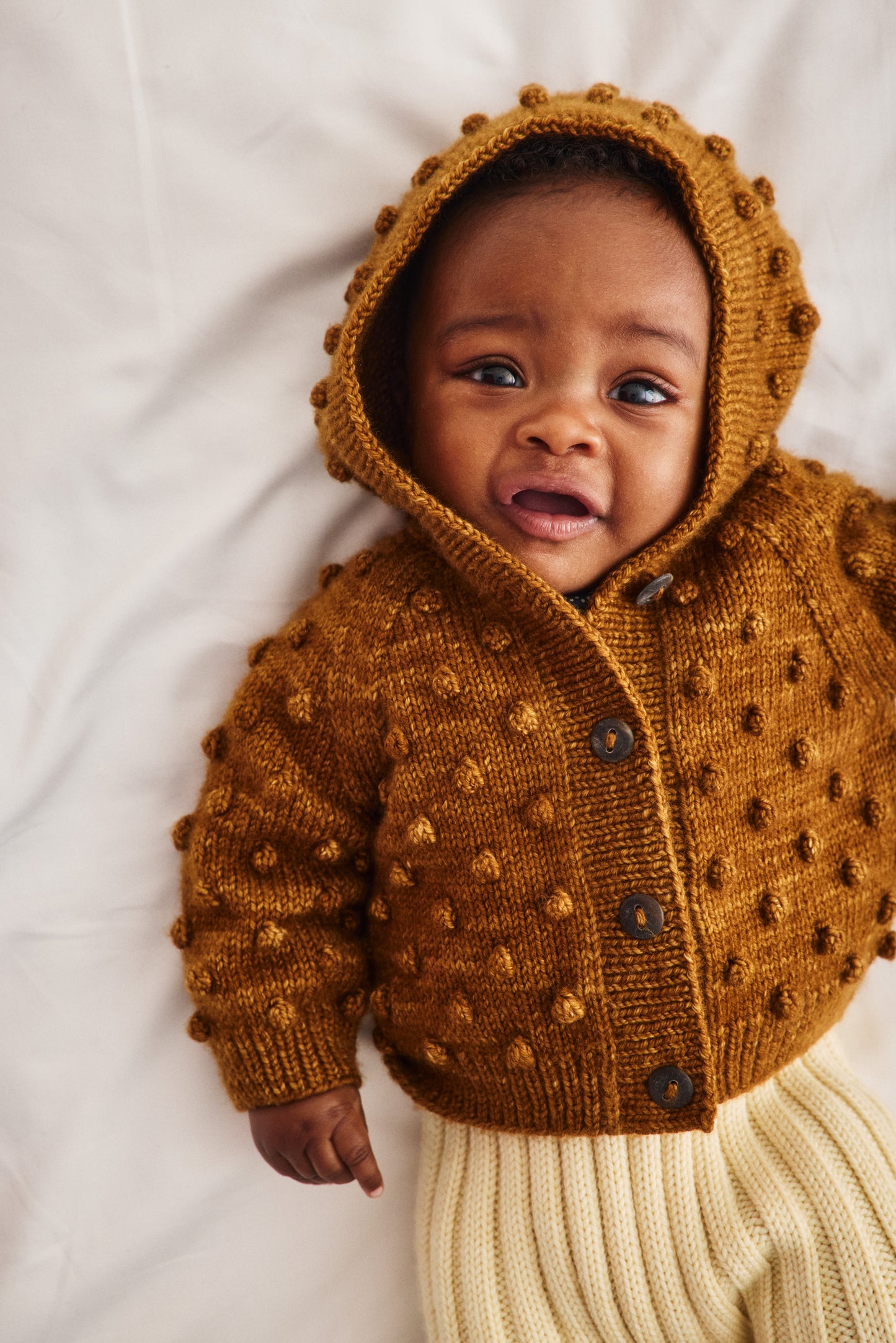Baby Hooded Popcorn Cardigan - Nutmeg