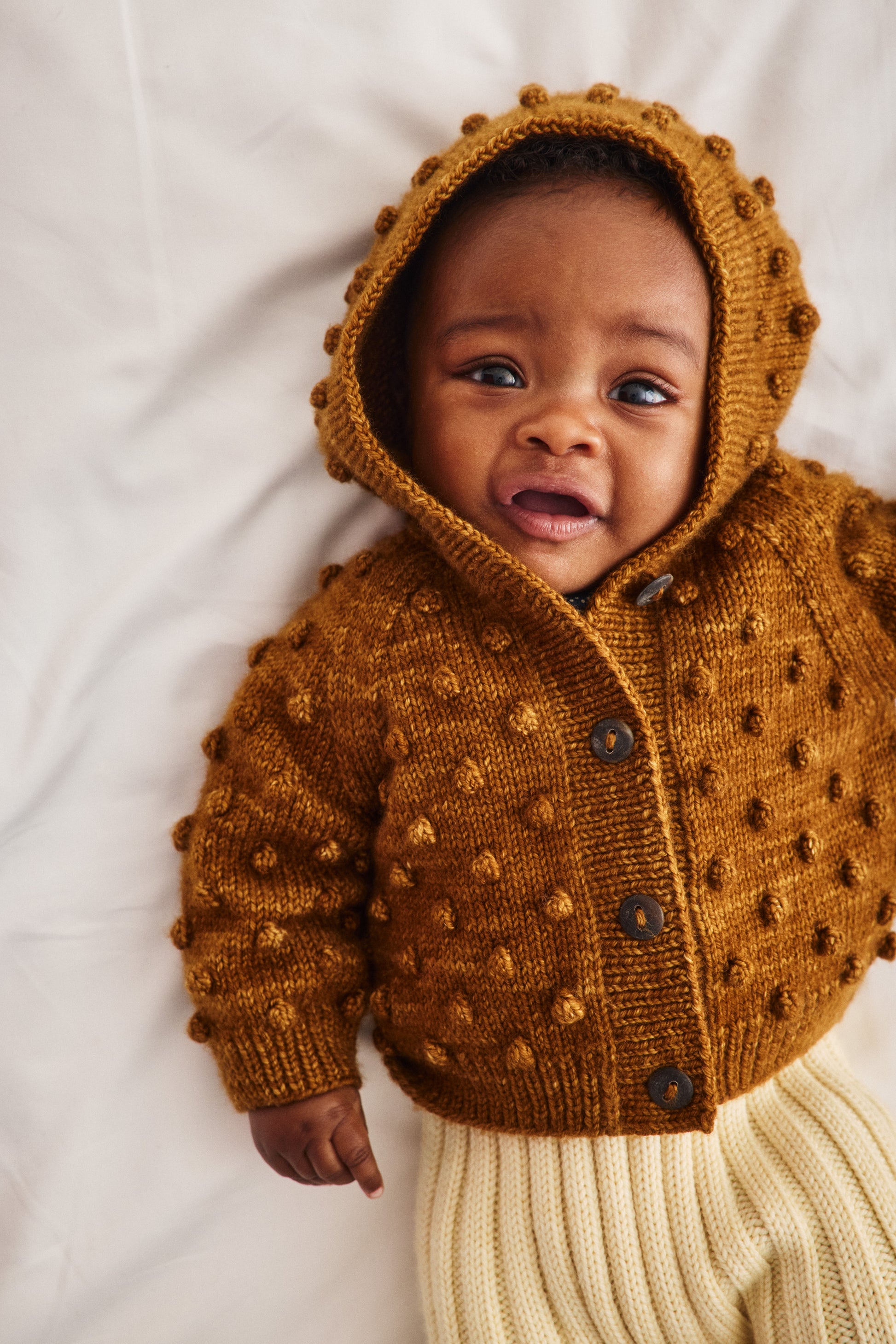 Baby Hooded Popcorn Cardigan - Nutmeg