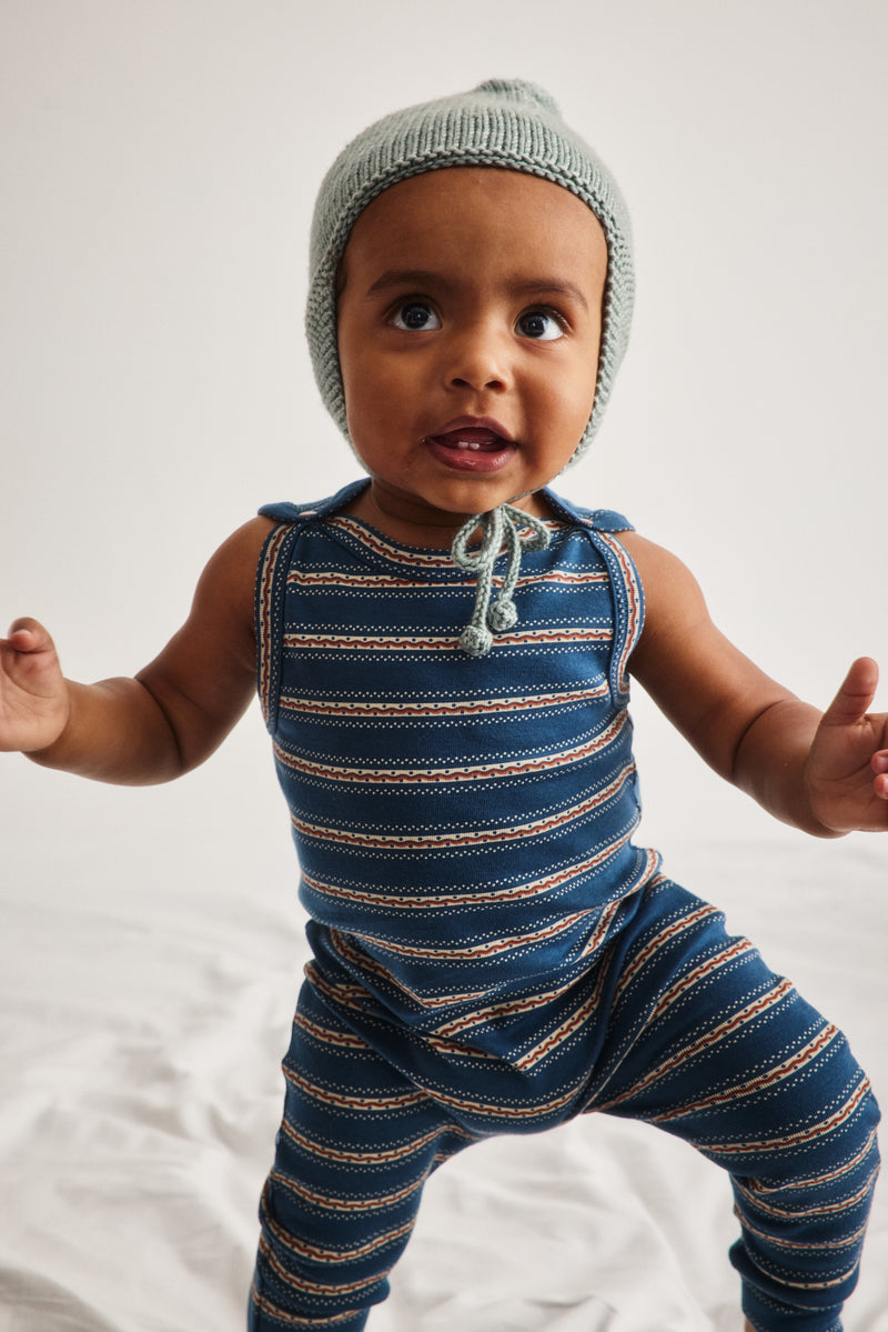 Baby Snap Overall - Marine Blue Sgraffito