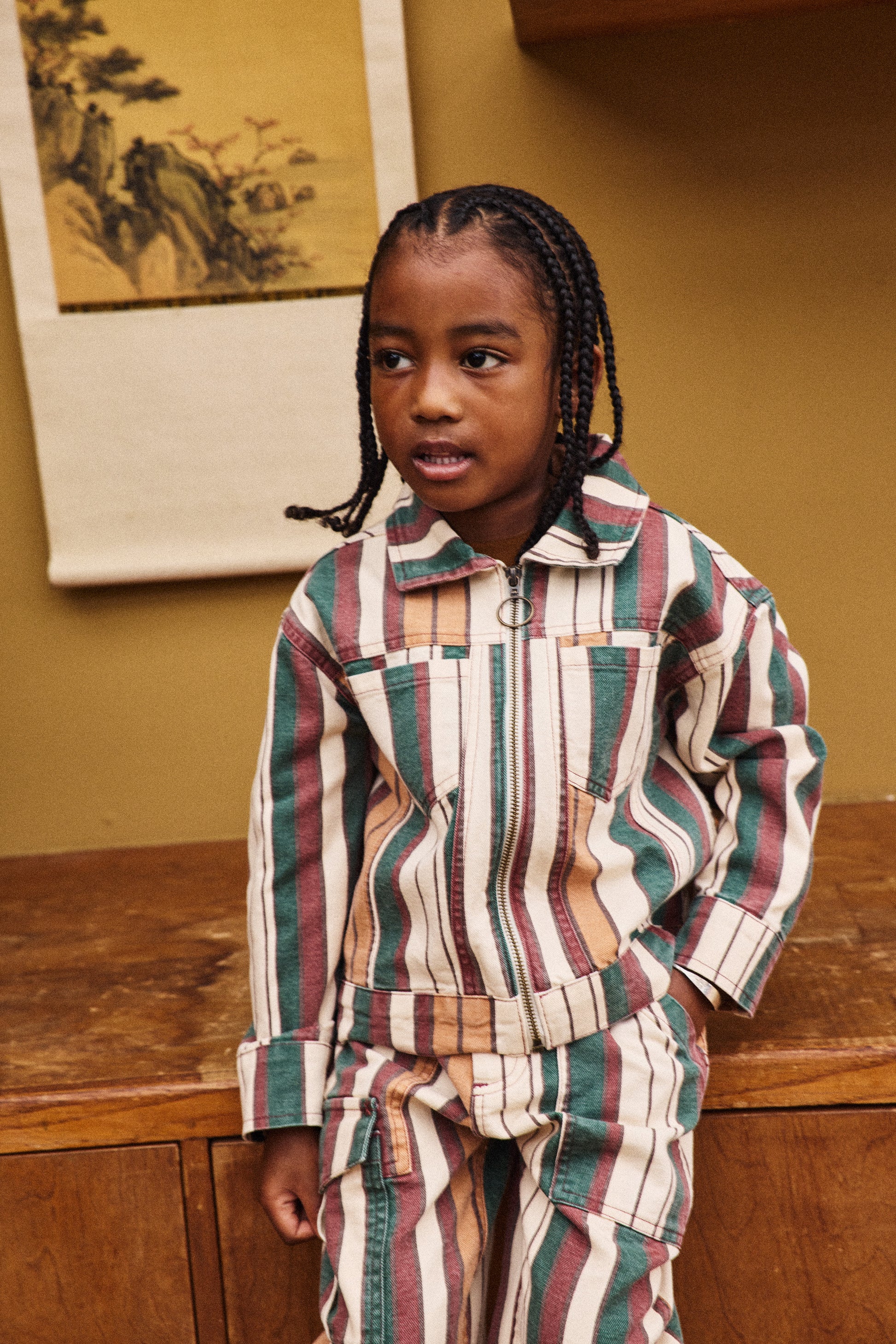 Canvas Zip Jacket - String Afterschool Stripe