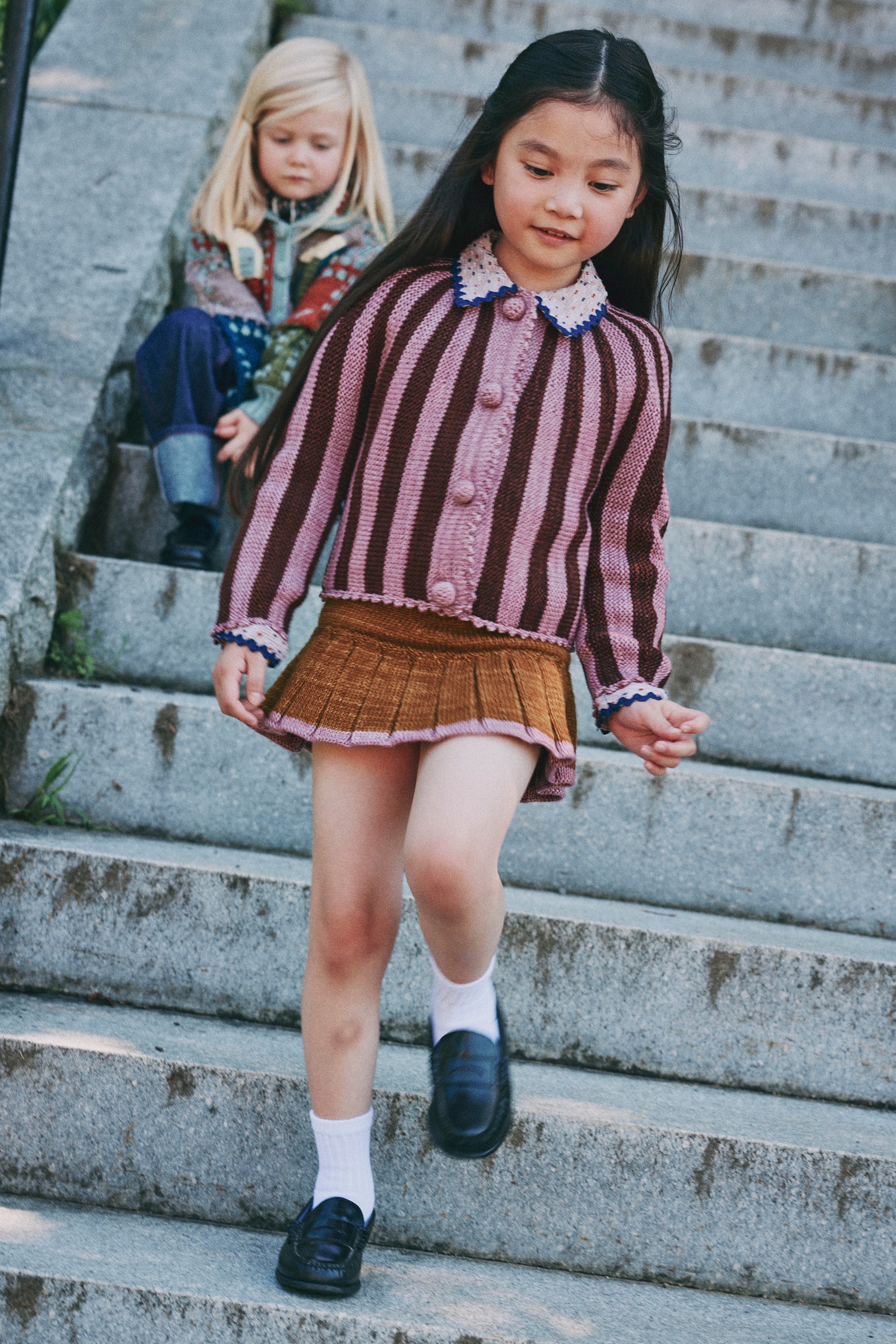 Circus Stripe Cardigan - Antique Rose