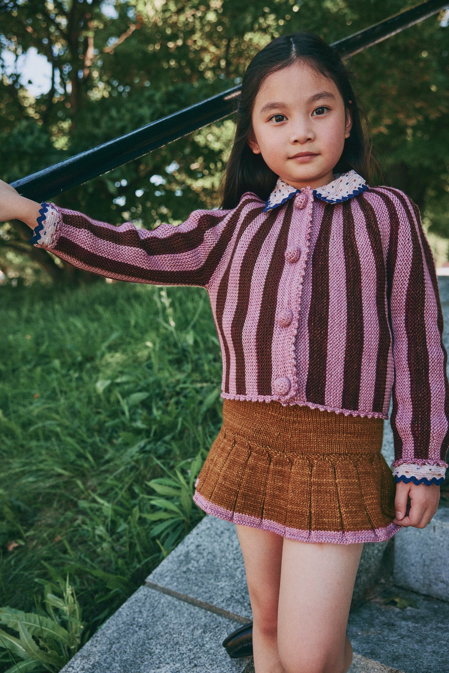 Circus Stripe Cardigan - Antique Rose