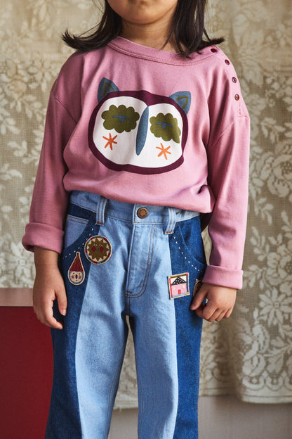 Hibou Long Sleeve Boxy Top - Antique Rose