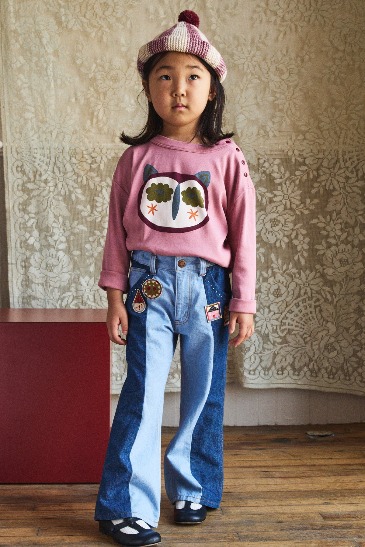 Hibou Long Sleeve Boxy Top - Antique Rose