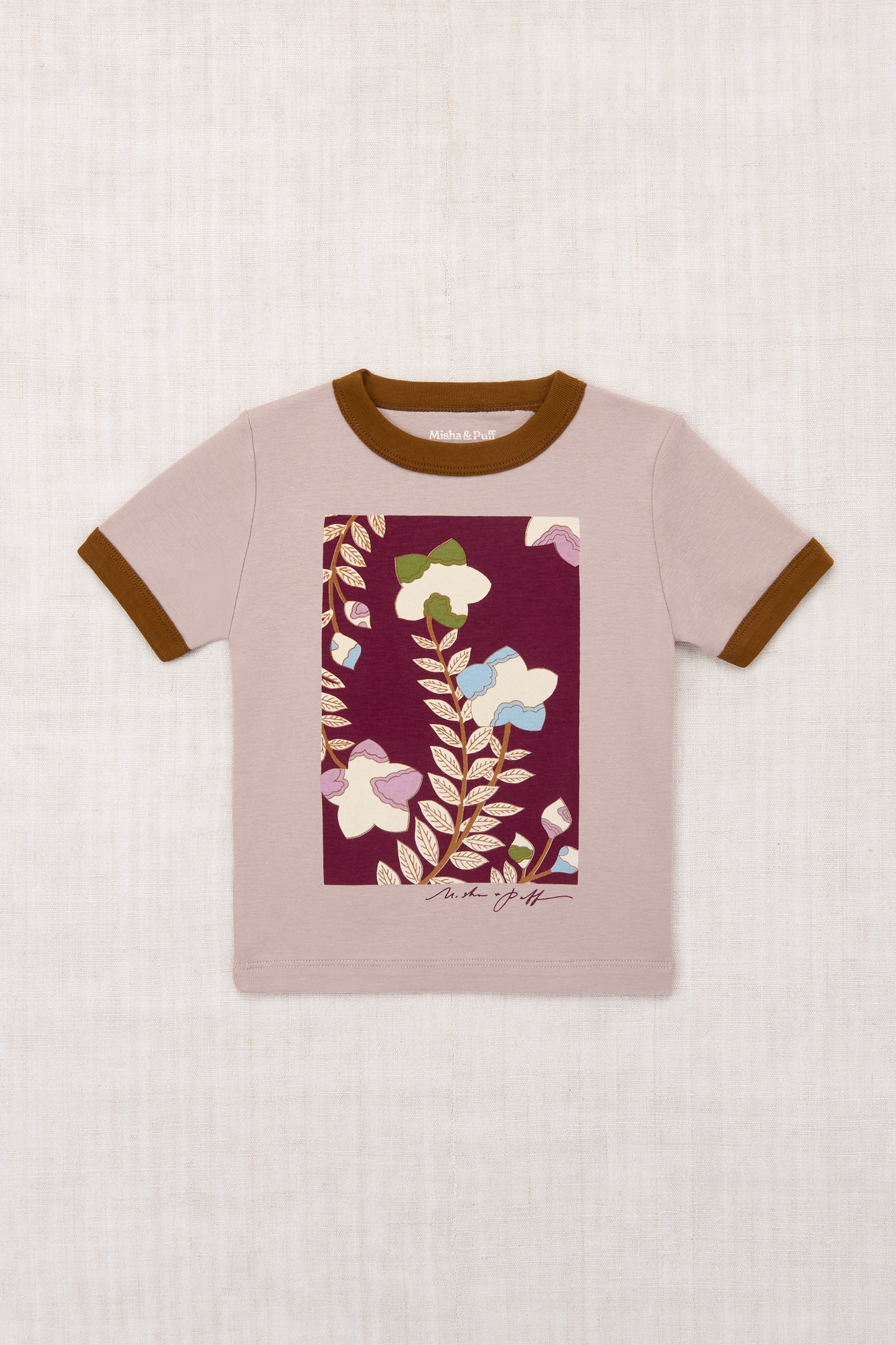 Kikyo Flower Ringer Tee - Turtledove