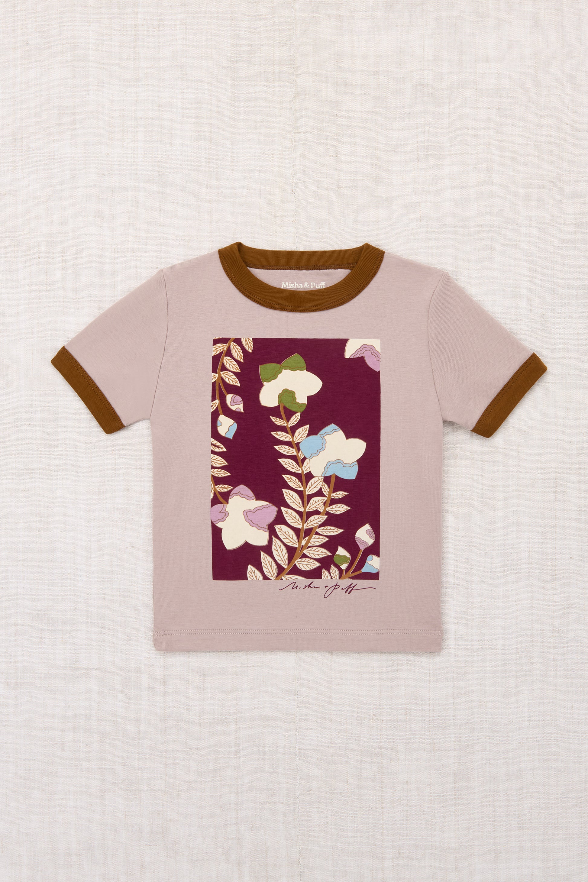 Kikyo Flower Ringer Tee - Turtledove