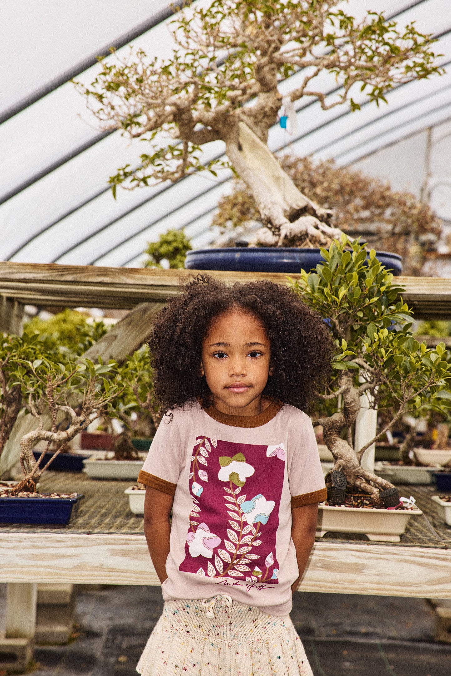 Kikyo Flower Ringer Tee - Turtledove