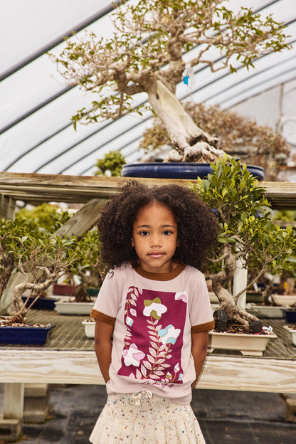 Kikyo Flower Ringer Tee - Turtledove