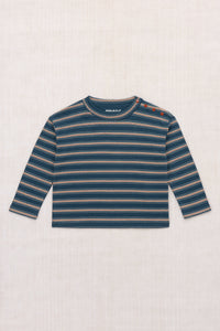 Long Sleeve Boxy Top - Marine Blue Sgraffito