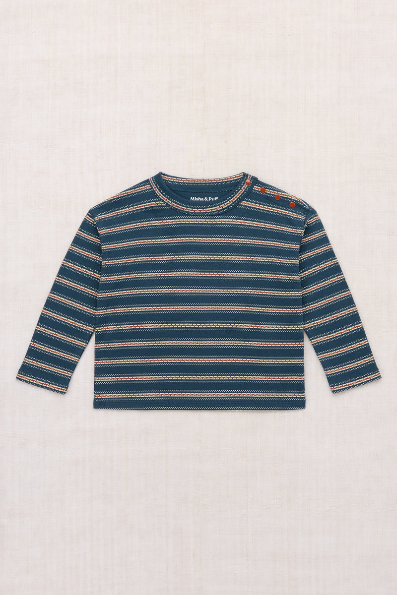 Long Sleeve Boxy Top - Marine Blue Sgraffito