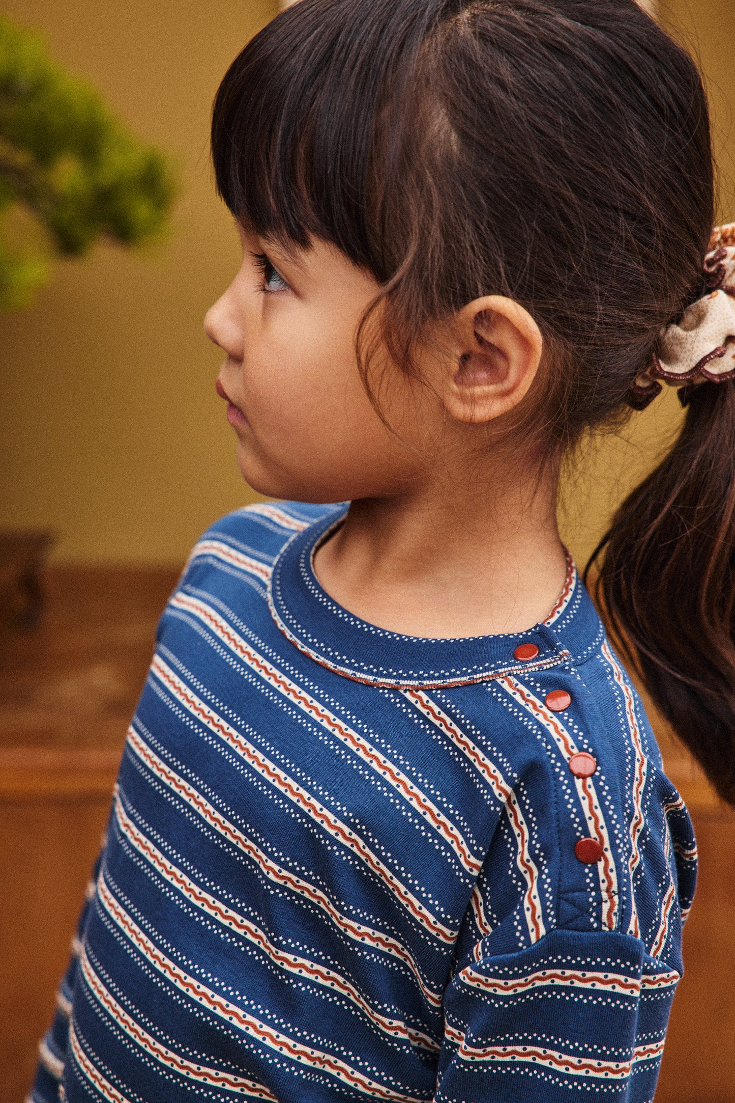 Long Sleeve Boxy Top - Marine Blue Sgraffito