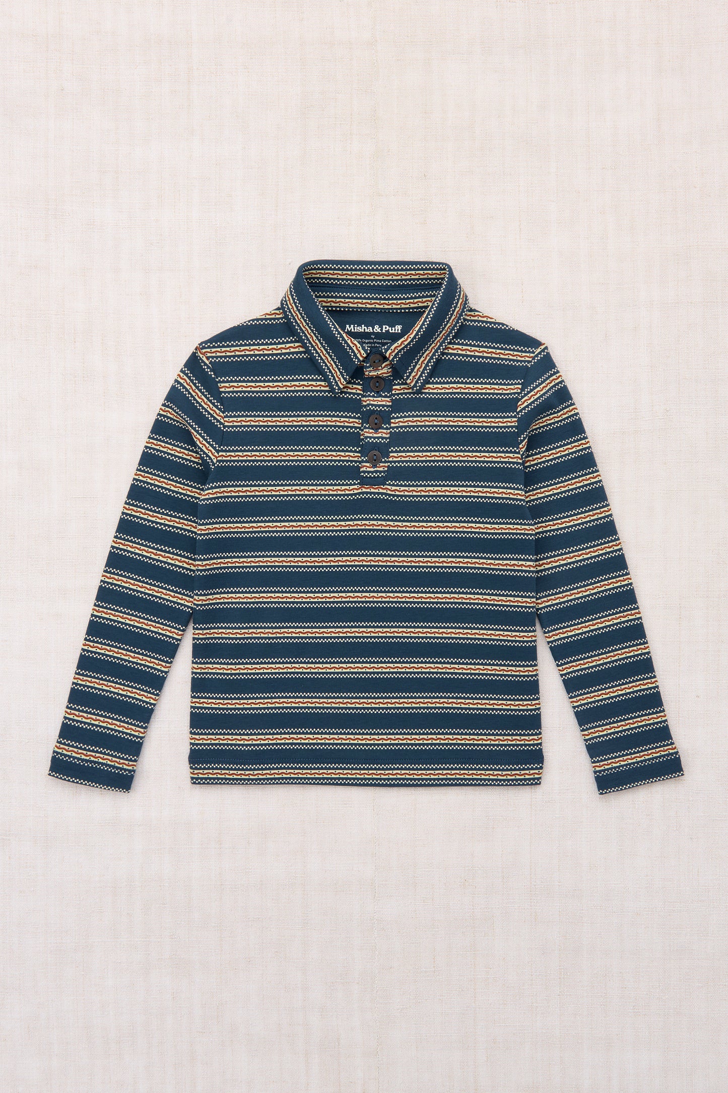 Long Sleeve Polo - Marine Blue Sgraffito