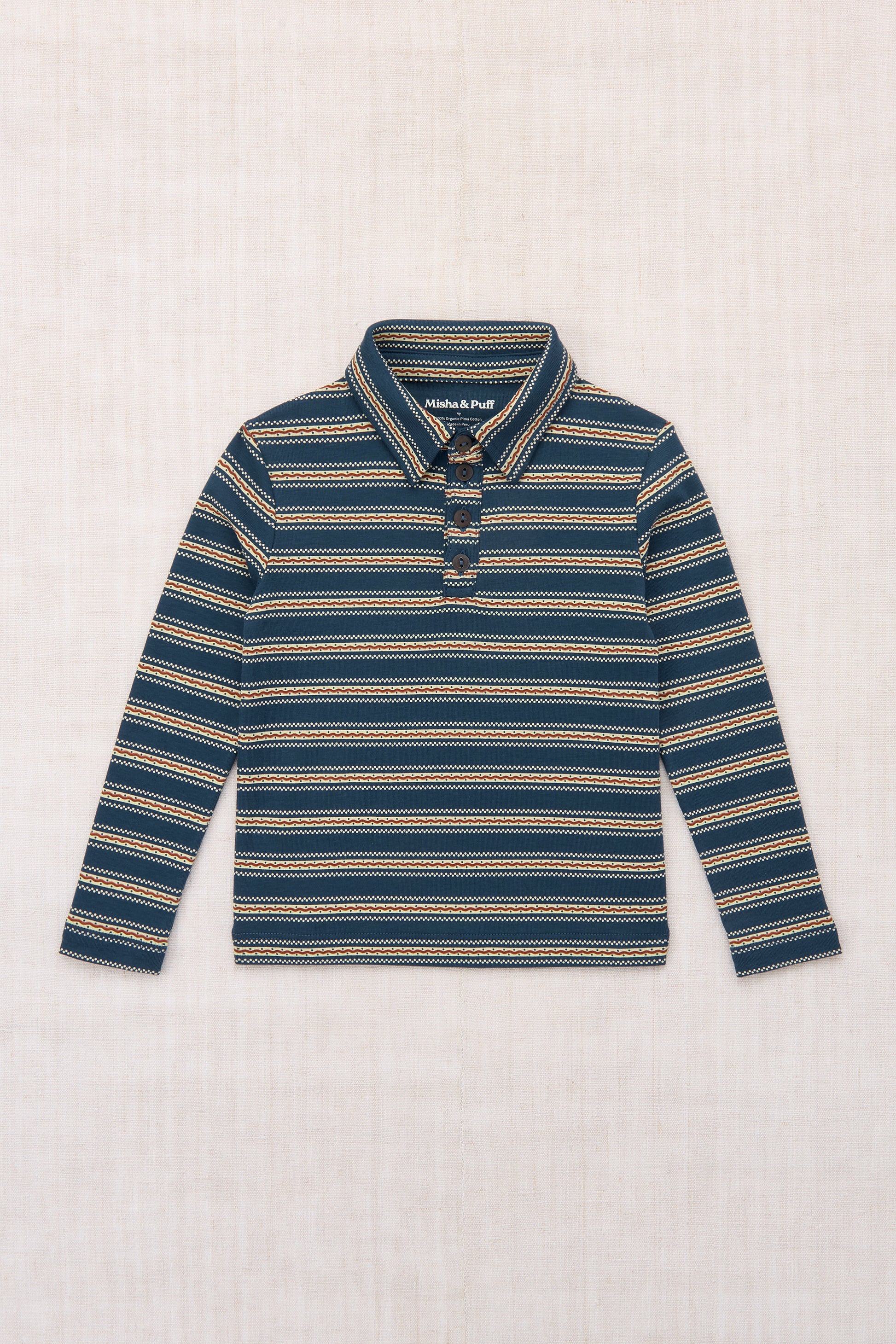 Long Sleeve Polo - Marine Blue Sgraffito