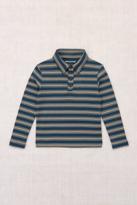 Long Sleeve Polo - Marine Blue Sgraffito