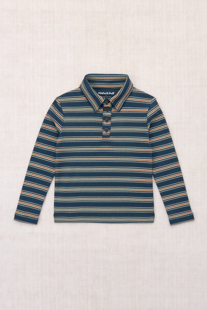 Long Sleeve Polo - Marine Blue Sgraffito