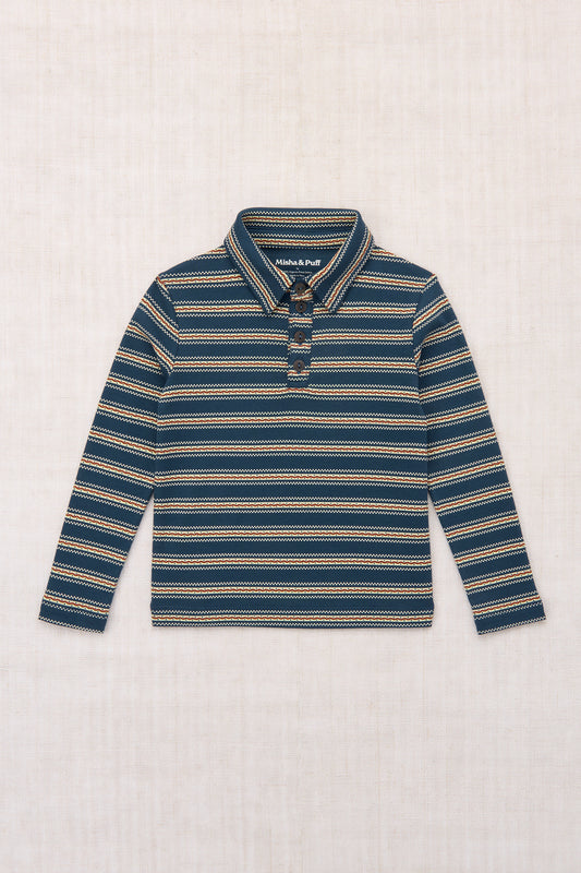 Long Sleeve Polo - Marine Blue Sgraffito