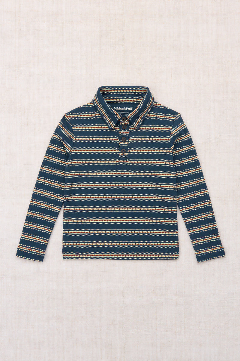 Long Sleeve Polo - Marine Blue Sgraffito