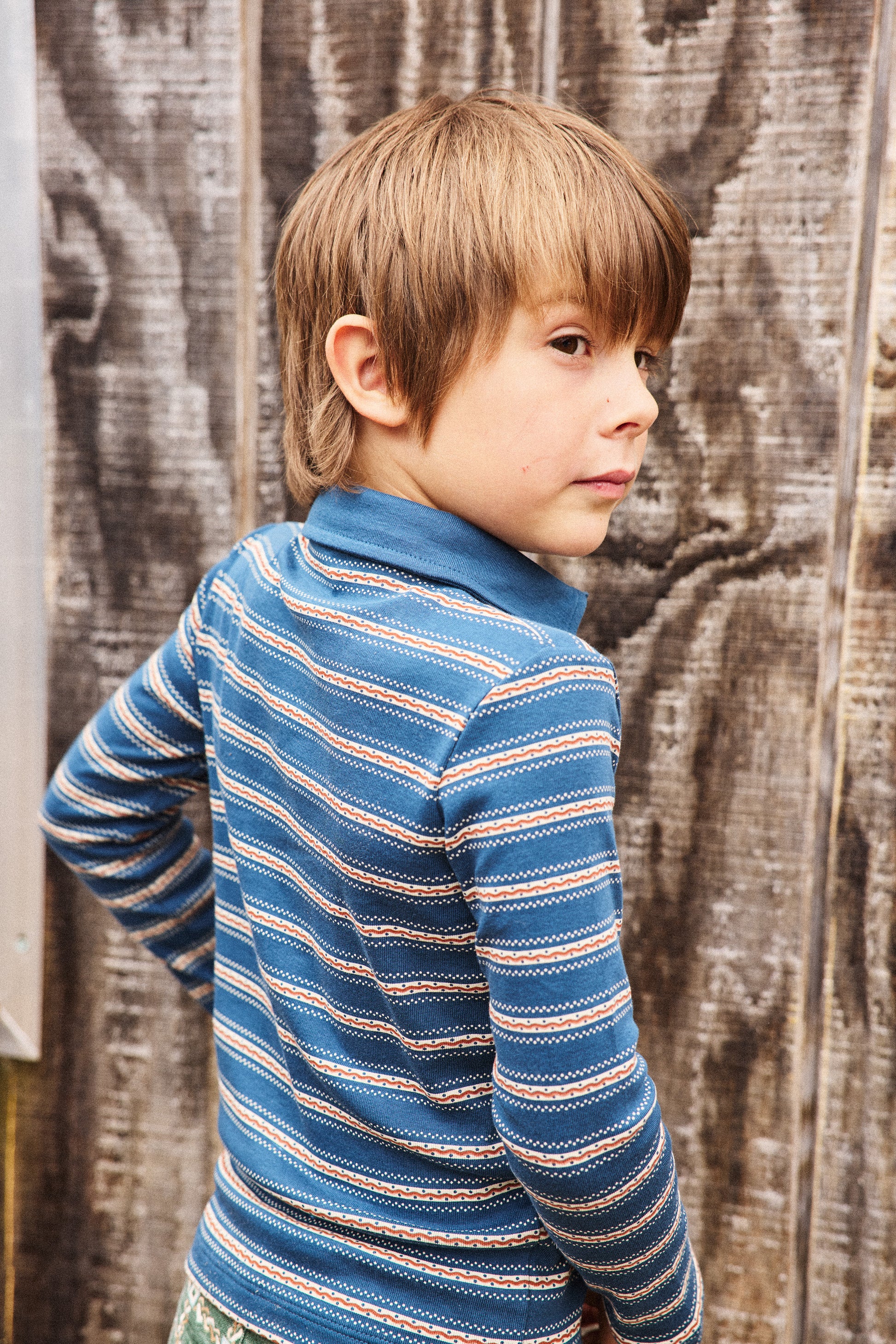 Long Sleeve Polo - Marine Blue Sgraffito