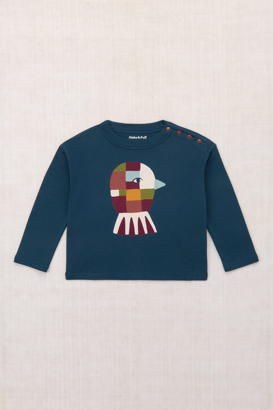 Oiseau Long Sleeve Boxy Top - Marine Blue
