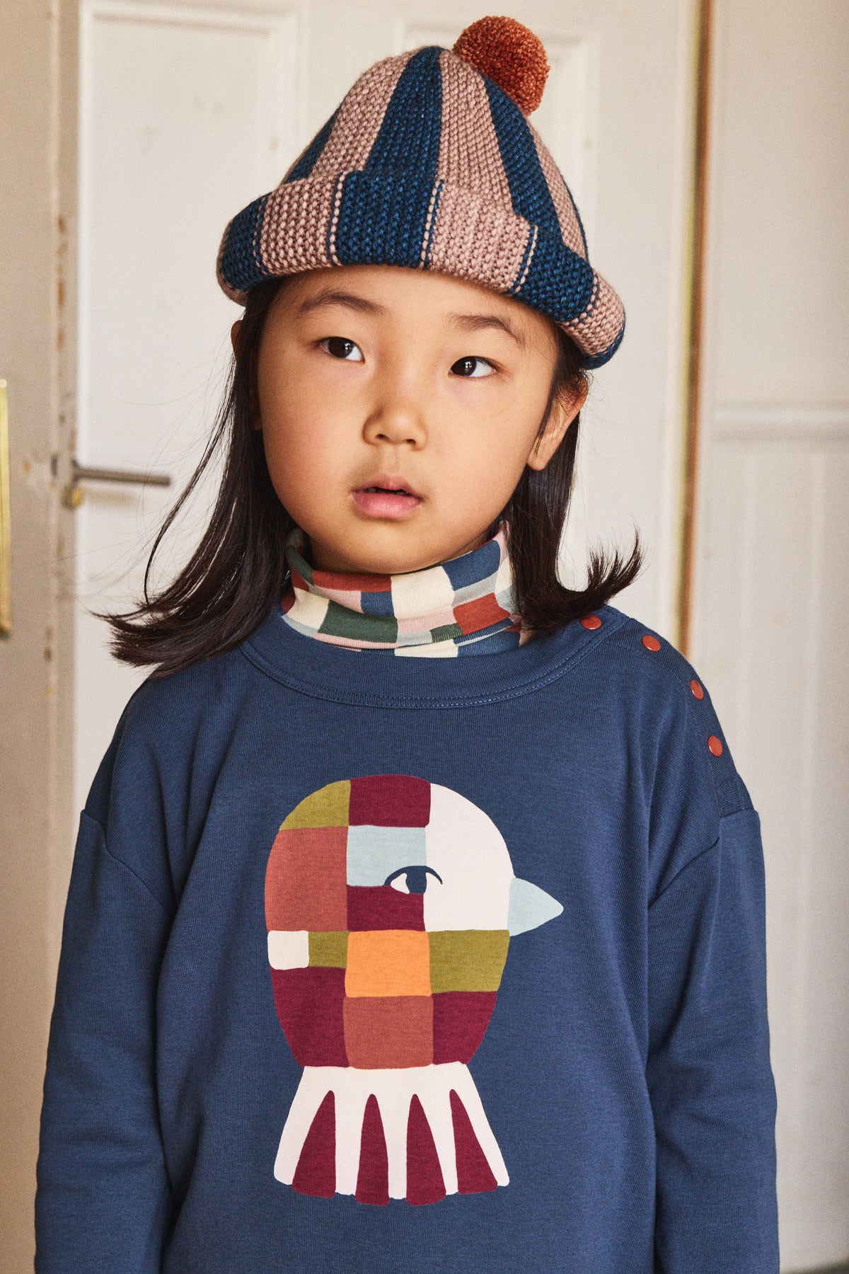 Oiseau Long Sleeve Boxy Top - Marine Blue
