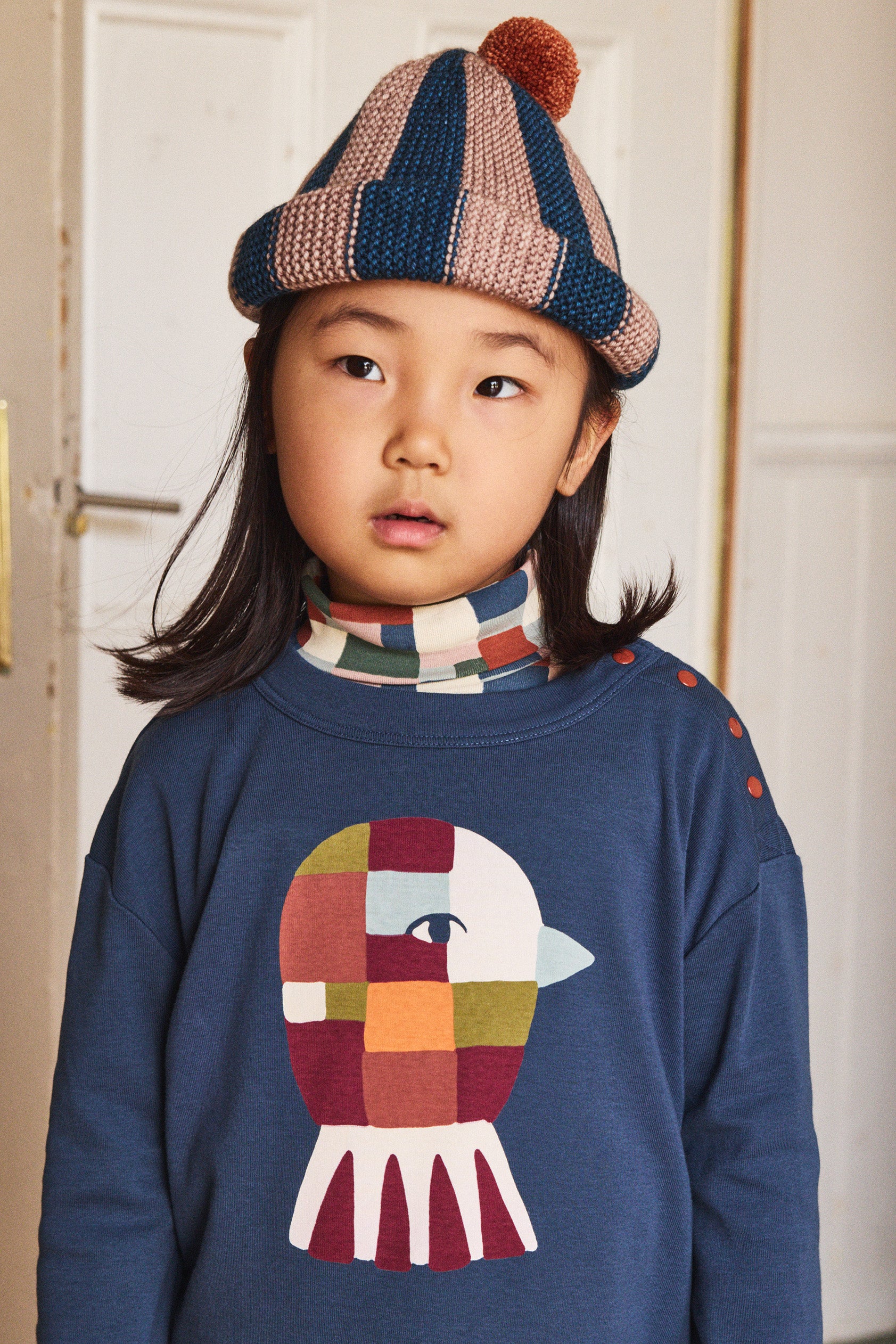 Oiseau Long Sleeve Boxy Top - Marine Blue