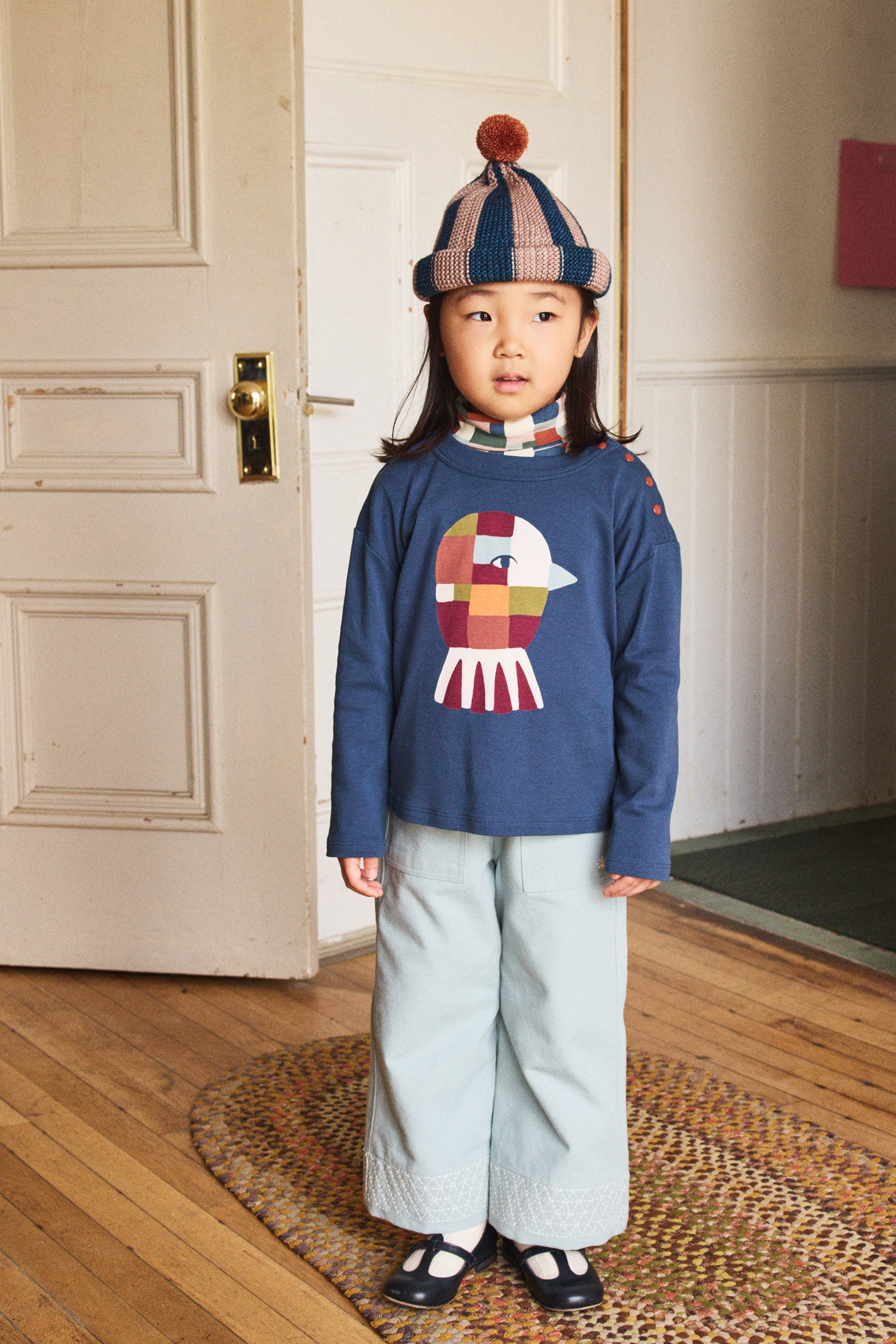 Oiseau Long Sleeve Boxy Top - Marine Blue