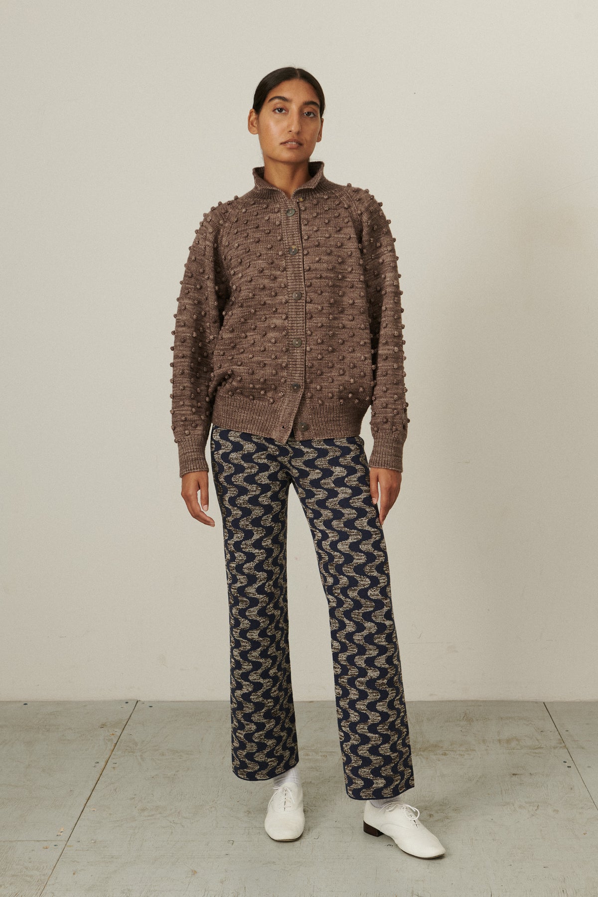 Popcorn Polo Cardigan - Mink