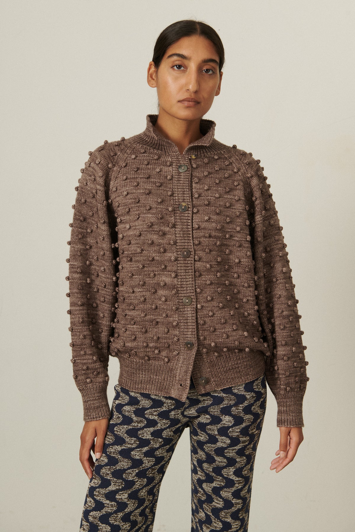 Popcorn Polo Cardigan - Mink