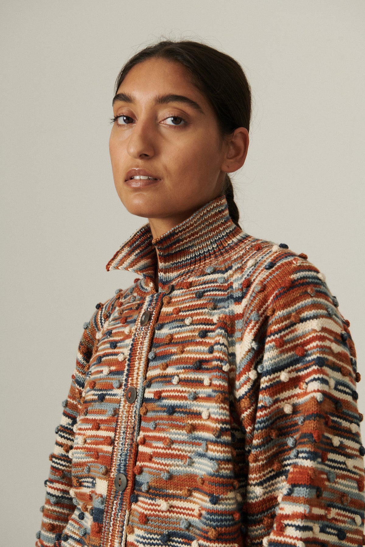 Popcorn Polo Cardigan - Neriage Space Dye
