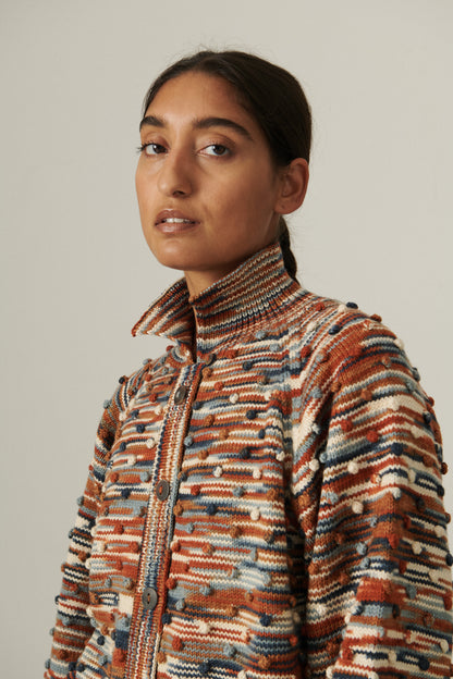 Popcorn Polo Cardigan - Neriage Space Dye