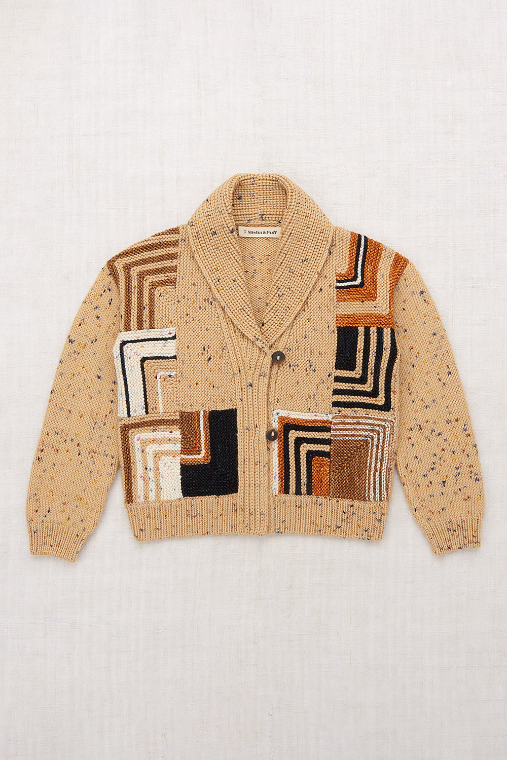 Patchwork Shawl Collar Cardigan