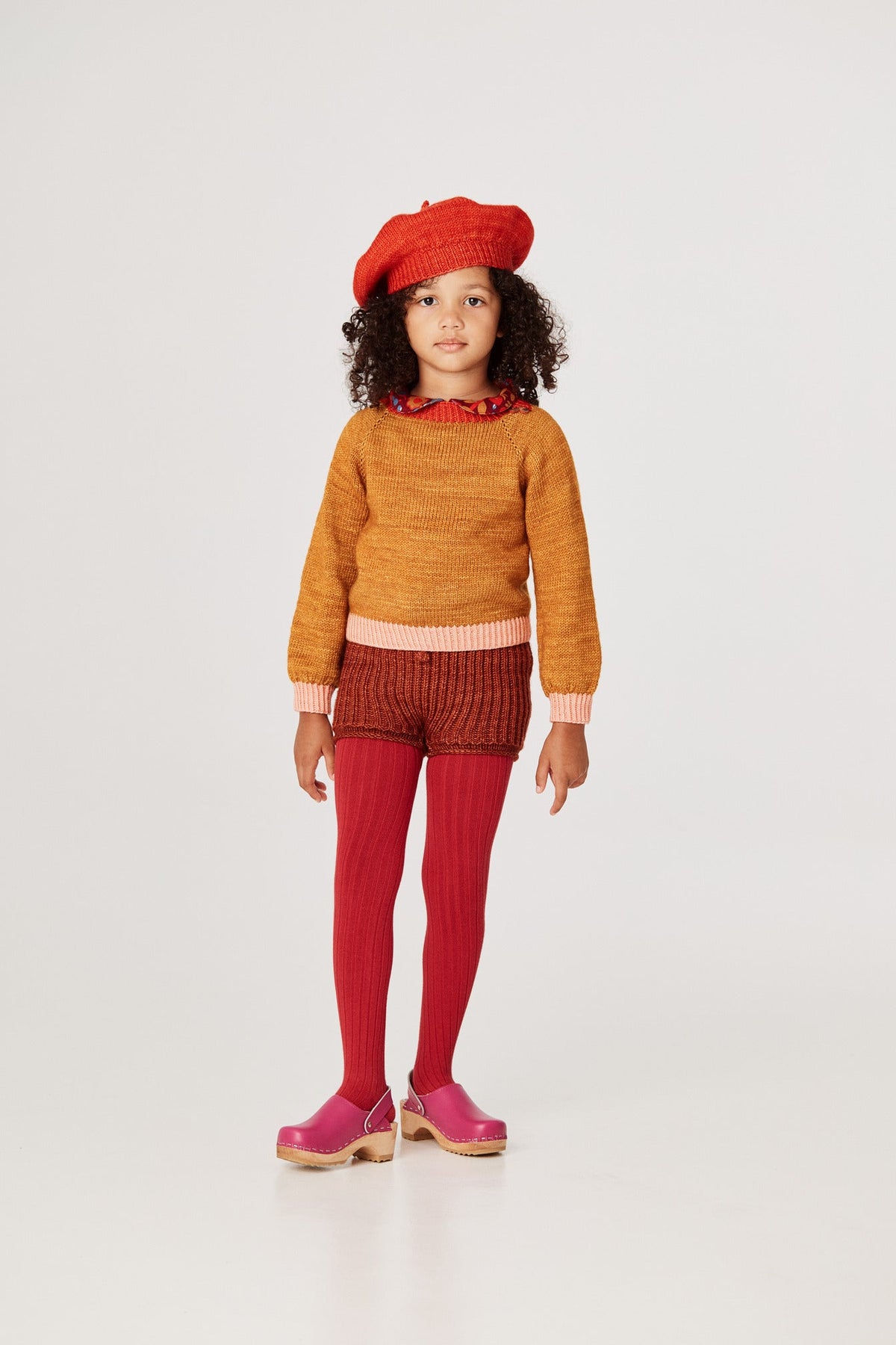 Casco Bay Boatneck - Marigold+Model is 45 inches tall, 44lbs, wearing a size 4-5y