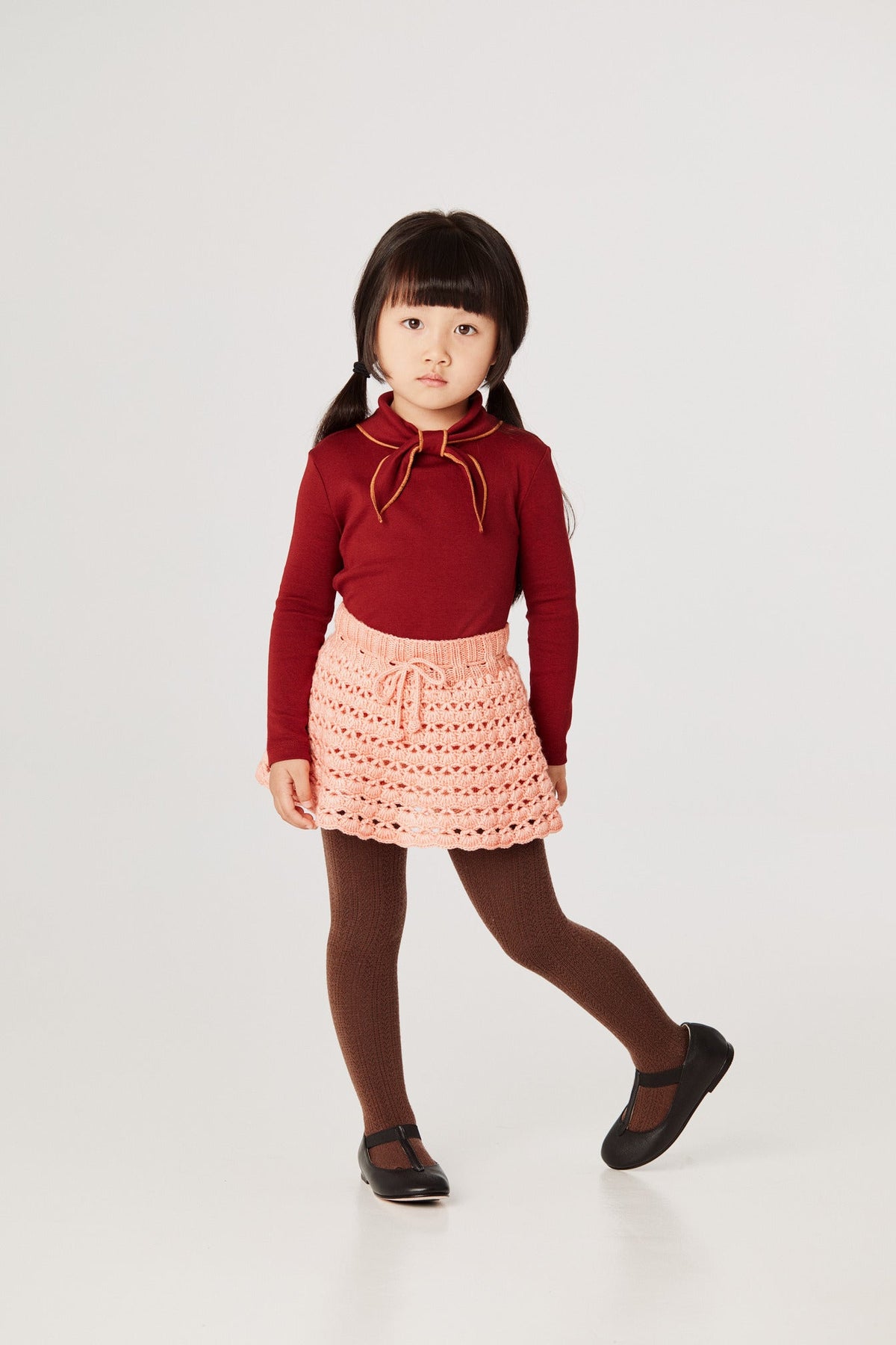 Scout Top - Cranberry+Model is 41 inches tall, 38lbs, wearing a size 4-5y