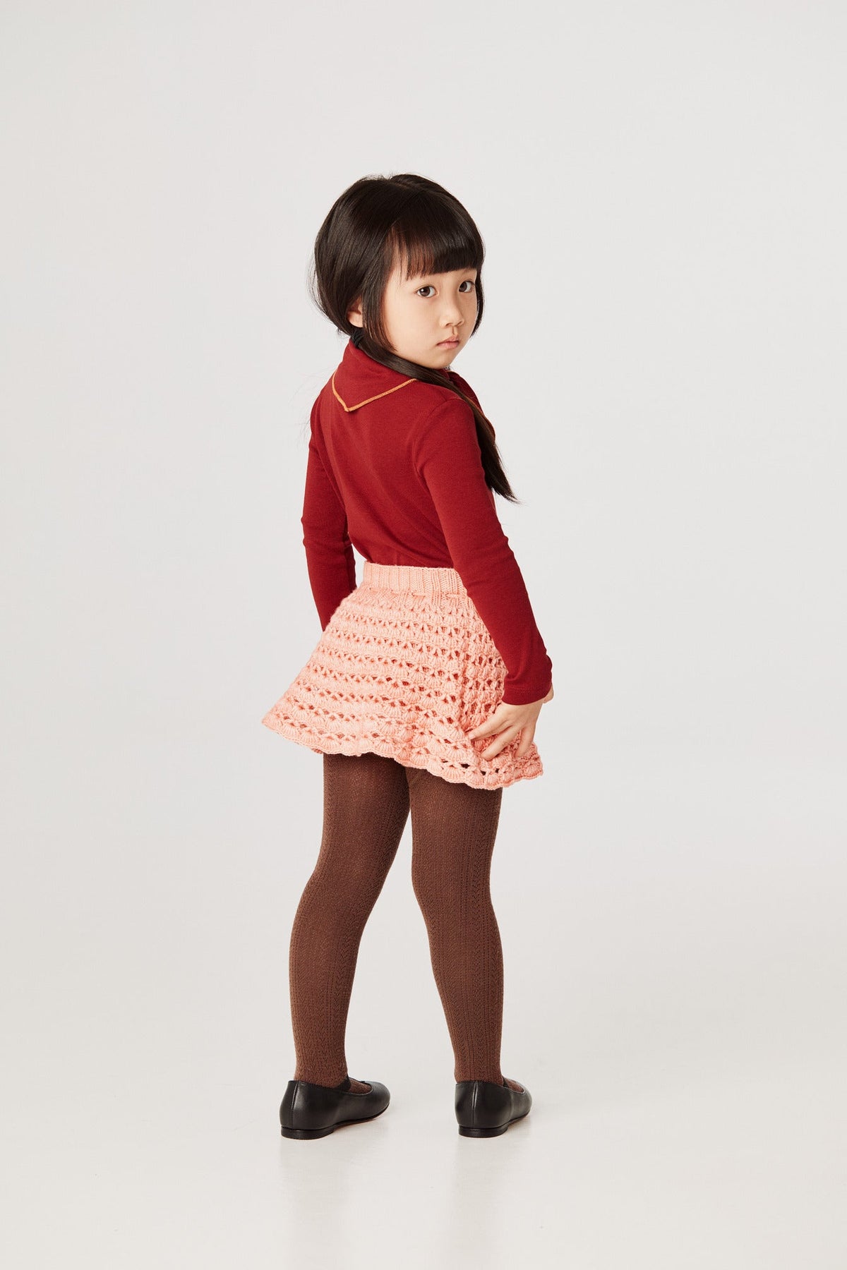 Scout Top - Cranberry+Model is 41 inches tall, 38lbs, wearing a size 4-5y