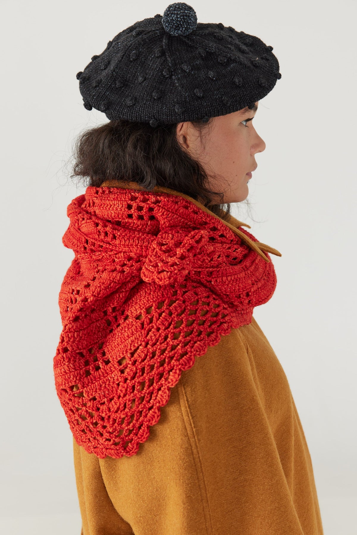 Adult Lattice Crochet Shawl - Red Flame