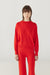 Adult Merino Mock Neck Pullover - Red Flame+Model is 6'" | 32" Bust | 25" Waist | 36.75" Hips | size 2, wearing a size Small