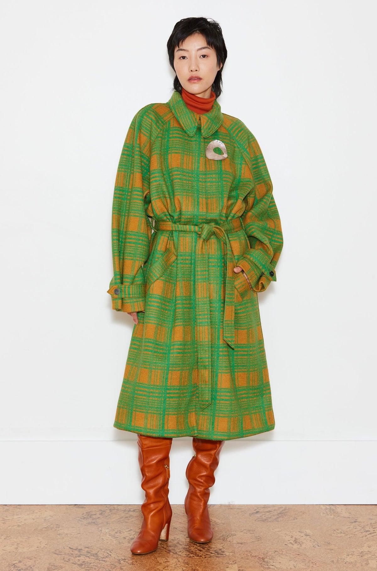 Adult Saville Trench - Bottle Green Plaid