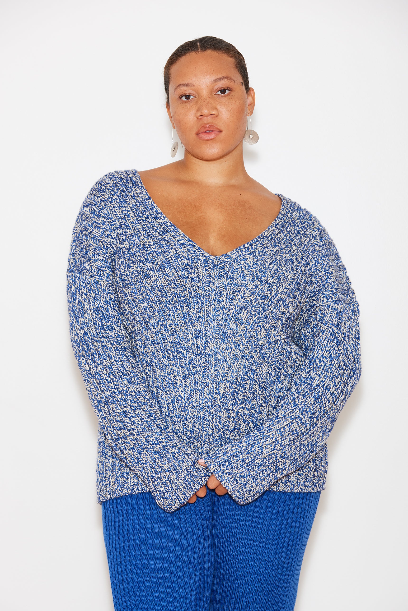Adult Marl V Sweater - Blueberry